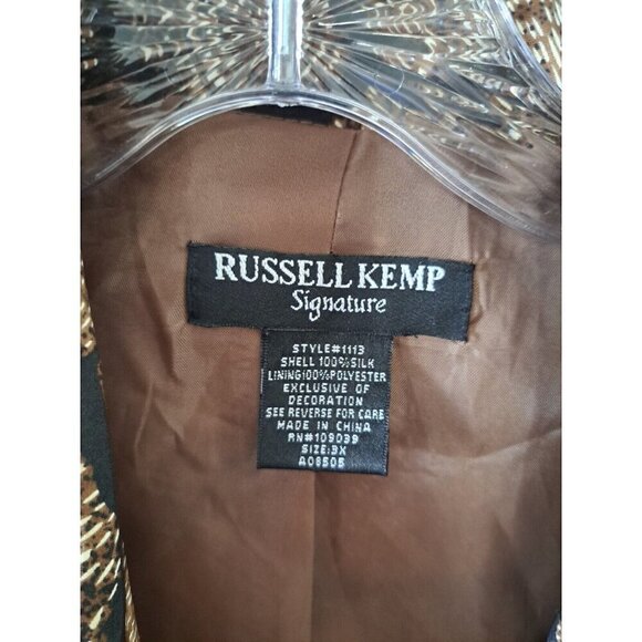 Russell Kemp Animal Print Silk Beaded Blazer Jacket 3XL Lagenlook Career Office - Picture 3 of 12